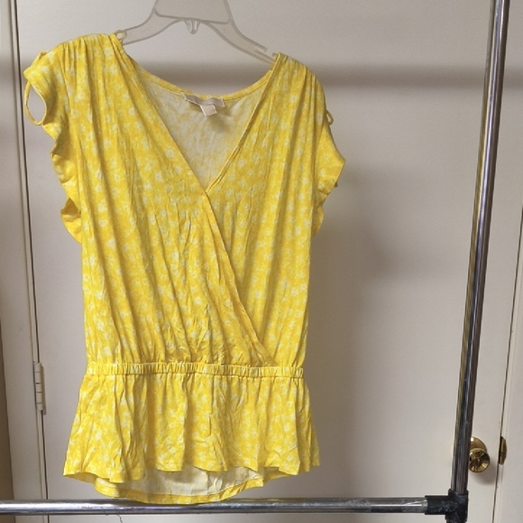 Michael Kors Yellow Floral Wrap Blouse - Picture 1 of 8